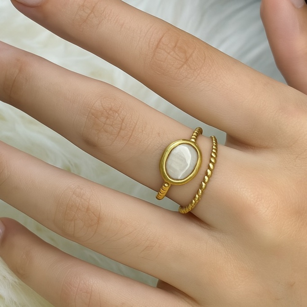 Stainless Steel Gold Toned and White Stone Adjustable (R52)